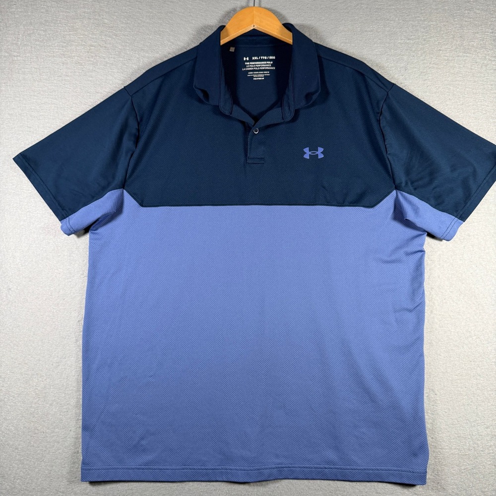 Under Armour Mens Performance Polo XXL Navy Blue Colorblock HeatGear 1355485 416